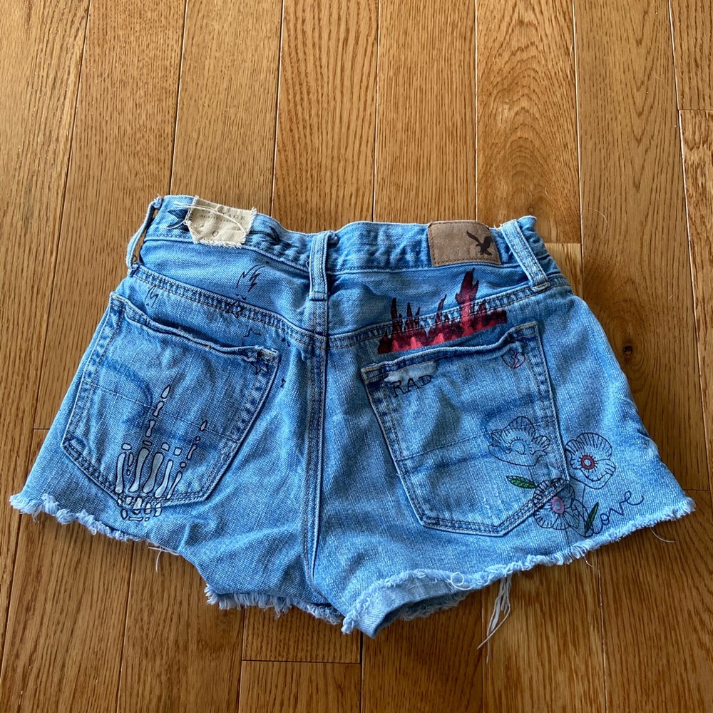 Painted denim shorts
